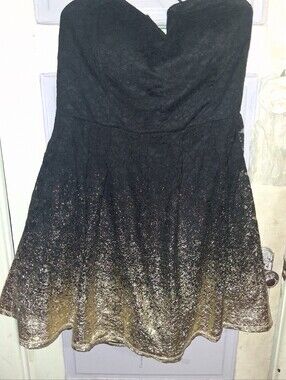 Black And Gokd Strapless Party Dress